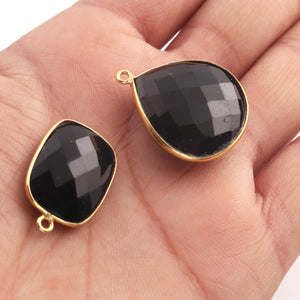 2 Pcs Finest Quality Black Onyx 24k Gold Plated Rectangle & Heart Shape Pendant -24mmx16mm-27mmx24mm PC593 - Tucson Beads