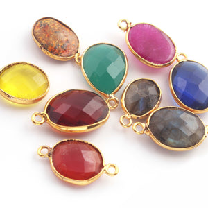 9 Pcs Mix Stone Faceted  24k Gold Plated Faceted Assorted Shape Pendant & Connector-20mmx13mm-16mmx10mm PC700 - Tucson Beads