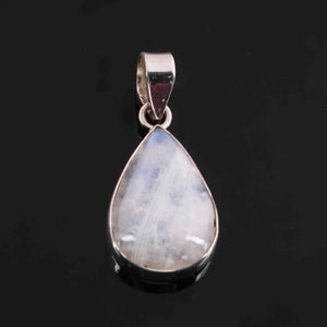 1 Pc Genuine and white Rainbow Moonstone Pear Shape Pendant - 925 Sterling Silver Pendant- Gemstone Pendant  SJ27 - Tucson Beads