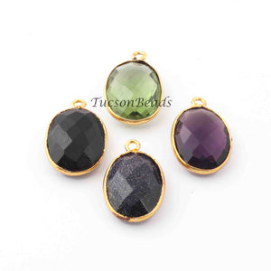 4  Pcs Mix Stone Faceted Oval Shape 24k Gold Plated Pendant - 20mmx13mm-PC726 - Tucson Beads
