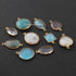 10  Pcs Mix Stone Faceted Assorted Shape 24k Gold Plated  Connector&Pendant  - 24mmx20mm-16mmx12mm-PC724