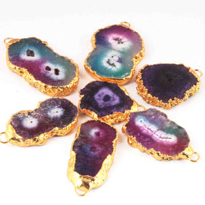 7 Pcs Multi Druzzy   Drusy Agate Slice Pendant - Electroplated Gold Druzy Pendant -34mmx27mm- 50mmx27mmDRZ344 - Tucson Beads
