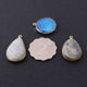 3 Pcs Mix Stone Faceted Round&Pear Shape 24k Gold Plated Pendant - 25mmx12mm-30mmx19mm-PC704 - Tucson Beads