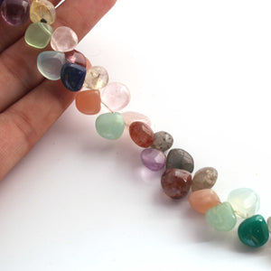 1 Long Strand Multi Stone Smooth Briolettes -Heart Shape Mix Stone Briolettes - 8mmx7mm-12mmx10mm-9 Inches BR2870 - Tucson Beads
