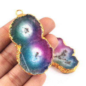 2 Pcs Multi Druzzy Drusy Agate Slice Pendant - Electroplated Gold Druzy Pendant - 53mmx30mm- 55mmx30mm DRZ346 - Tucson Beads