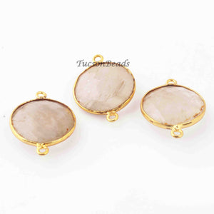 3 Pcs Golden Rutile  24k Gold Plated Faceted Round Shape Pendant -  26mmx18mm  PC650 - Tucson Beads