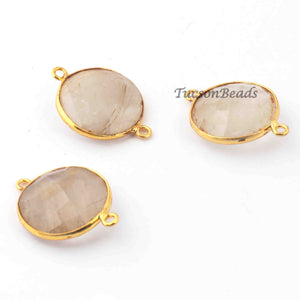 3 Pcs Golden Rutile  24k Gold Plated Faceted Round Shape Pendant -  26mmx18mm  PC650 - Tucson Beads