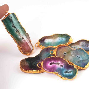 6 Pcs Multi Druzzy   Drusy Agate Slice Pendant - Electroplated Gold Druzy Pendant -42mmx22mm- 55mmx29mmDRZ341 - Tucson Beads
