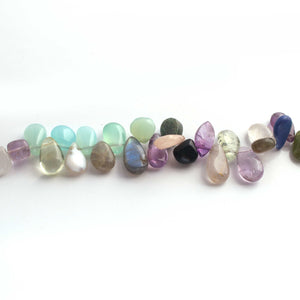 1  Long Strand Multi Stone Smooth Briolettes - Pear Shape Mix Stone Briolettes -8mmx7mm-16mmx9mm - 8 Inches BR892 - Tucson Beads