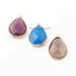 3   Pcs Mix Stone Faceted Pear Shape 24k Gold Plated Pendant&Connector- 26mmx17mm-27mmx18mm-PC680