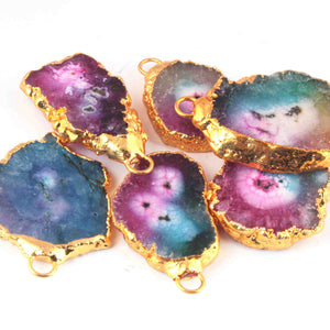 6 Pcs Multi Druzzy Drusy Agate Slice Pendant - Electroplated Gold Druzy Pendant - 39mmx25mm-34mmx21mm DRZ355 - Tucson Beads