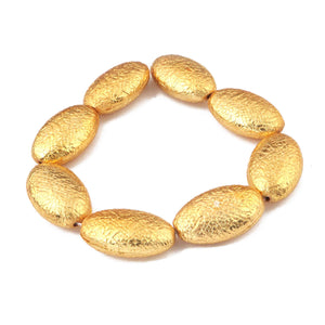 1 Stand Designer 24k Gold Plated Oval Beads ,Copper Oval Shape Design Charm,Jewelry Making 25mmx15mm 7 Inches GPC1308 - Tucson Beads