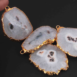 4 Pcs Shaded Gray Druzzy 24k Gold Plated Pendant  - Electroplated Gold Druzy -48mmx39mm-54mmx45mm  DRZ340 - Tucson Beads