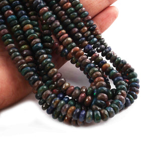 1 Long Strand Black Ethiopian Welo Opal Faceted Rondelles - Ethiopian Roundelles Beads 6mm-9mm 17 Inches long BR0887 - Tucson Beads