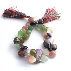 1 Long Strand Multi Stone Smooth Briolettes -Heart Shape Mix Stone Briolettes - 10mm-15mm-8Inches BR288 - Tucson Beads