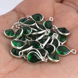 17 Pcs Hydro Emerald 925 Silver Plated - Pear Shape Faceted Pendant -11mmx6mm PC893 - Tucson Beads