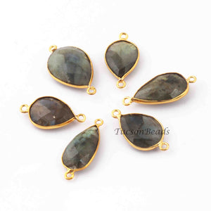 6 Pcs Labradorite Blue Flash 24k Gold Plated  Faceted Assorted Shape Gemstone Bezel Double Bail Connector- 24mmx13mm-28mmx12mm  PC654 - Tucson Beads