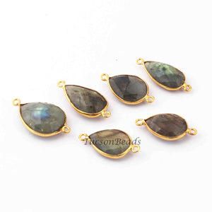 6 Pcs Labradorite Blue Flash 24k Gold Plated  Faceted Assorted Shape Gemstone Bezel Double Bail Connector- 24mmx13mm-28mmx12mm  PC654 - Tucson Beads
