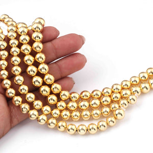 2 Strands AAA Quality Brush Round Balls  24K Gold Plated on Copper - Round Matt finish Balls Beads 9mm 8 Inches Strand GPC1299 - Tucson Beads