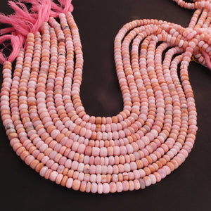 1  Long Strand Beautiful  Pink Opal Smooth Roundelles -Gemstone Beads Plain Rondelles  Beads- 4mm-7mm-13 Inches BR02959 - Tucson Beads