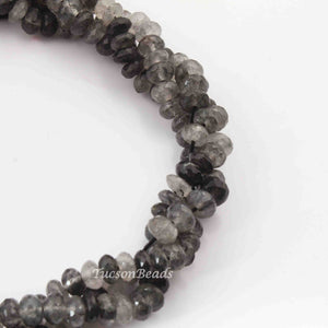1 Long  Strand Black Rutile Faceted Roundells-Round  Shape  Roundells7mmx4mm-6mmx3mm- 13.5 Inches BR4244 - Tucson Beads
