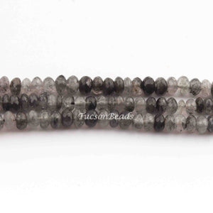 1 Long  Strand Black Rutile Faceted Roundells-Round  Shape  Roundells7mmx4mm-6mmx3mm- 13.5 Inches BR4244 - Tucson Beads