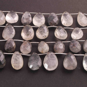1  Long Strand  Black Rutile Faceted Briolettes - Pear Shape Briolettes -17mmx11mm-32mmx13mm - 9 Inches BR01496 - Tucson Beads