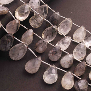 1  Long Strand  Black Rutile Faceted Briolettes - Pear Shape Briolettes -17mmx11mm-32mmx13mm - 9 Inches BR01496 - Tucson Beads