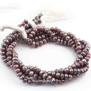 1 Long Strand Chocolate Moonstone Silver Coated Faceted Roundells - Roundells Beads 10mmx8mm-8mmx5mm- 14 Inches BR3550 - Tucson Beads