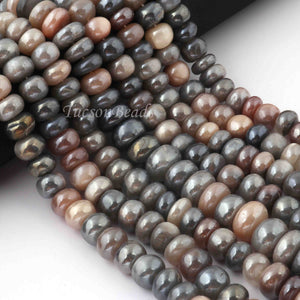 1  Strand Multi  Moonstone Silver Coated ,Smooth Rondelles, Supplies Semi Precious -Round Shape Beads -7mm-9mm-  10 Inch BR2110 - Tucson Beads