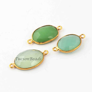 3  Pcs Mix Stone  24k Gold Plated Oval Shape Connector - Mix Stone Connector -23mmx11mm- PC438 - Tucson Beads