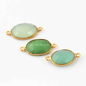 3  Pcs Mix Stone  24k Gold Plated Oval Shape Connector - Mix Stone Connector -23mmx11mm- PC438 - Tucson Beads