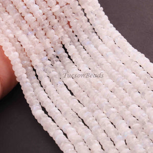 1  Long Strand White Rainbow Moonstone Faceted Rondelles  - Moonstone rondelles - 7mm -9.5 Inches BR01029 - Tucson Beads