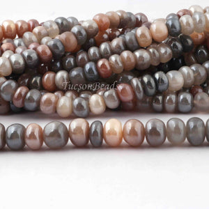 1  Strand Multi  Moonstone Silver Coated ,Smooth Rondelles, Supplies Semi Precious   - Round Shape Beads  -10mmx6mm-14mmx9mm-  10 Inch BR2109 - Tucson Beads