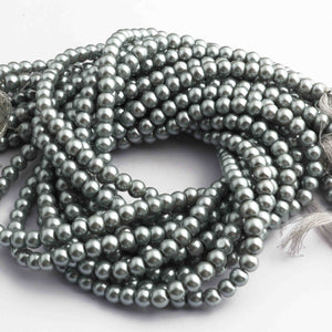 1 Strand  Gray Glass Pearl Smooth Round Ball Beads,Pearl Rondelles  -6mm 16 Inches BR626 - Tucson Beads
