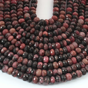 1 Strand Rhodonite Faceted Rondelles Briolettes - Roundelle Beads 7mm-8mm 10 Inches BR1020 - Tucson Beads