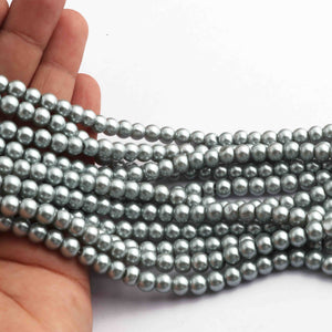 1 Strand  Gray Glass Pearl Smooth Round Ball Beads,Pearl Rondelles  -6mm 16 Inches BR626 - Tucson Beads