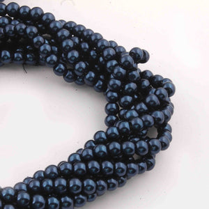 1 Long Strand Navy Blue Pearls  Smooth Rondelles -Round Beads  6mm-7mm 16 Inches BR1592 - Tucson Beads