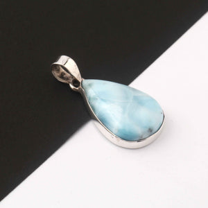 1 Pc Genuine and Rare Larimar Pear Pendant - 925 Sterling Silver - Gemstone Pendant - 32mmx18mm- SJ345 - Tucson Beads