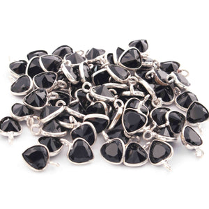 10 Pcs Black Onyx 925 Silver Plated - Heart Shape Faceted Pendant -11mmx7mm PC892 - Tucson Beads
