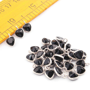 10 Pcs Black Onyx 925 Silver Plated - Heart Shape Faceted Pendant -11mmx7mm PC892 - Tucson Beads