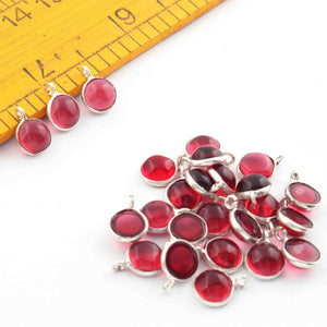 10 Pcs Garnet 925 Silver Plated - Round Shape Faceted Pendant -11mmx7mm PC895 - Tucson Beads