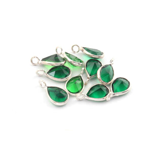 10 Pcs Green Glass Hydro   925 Silver Plated Faceted - Pear Shape Faceted Pendant -11mmx6mm PC928 - Tucson Beads