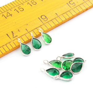 10 Pcs Green Glass Hydro   925 Silver Plated Faceted - Pear Shape Faceted Pendant -11mmx6mm PC928 - Tucson Beads
