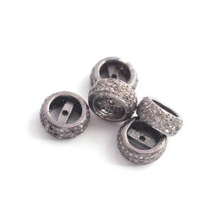 1 Pc Three Step Pave Diamond 925 Sterling Silver Rondelles Beads -- 10mm PDC308 - Tucson Beads