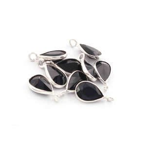 9 Pcs Black Spinel  925 Silver Plated Faceted - Pear Shape Faceted Pendant -13mmx9mm PC927 - Tucson Beads
