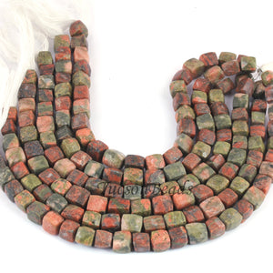 1 Strand Unakite Faceted Briolettes -Box Shape Beads  Briolettes 10mmx7mm  -8.5 Inches BR0467 - Tucson Beads