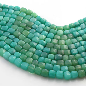 1 Long Strand Shaded Green Chalcedony Faceted Briolettes - Cube Shape Briolettes - 6mm- 8 Inches BR02577 - Tucson Beads