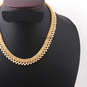 1 Pc Necklace With Pearl Stone  24k Gold Plated Mesh Chains- 24k Gold Plated Chains- 15 Inch OS029 - Tucson Beads