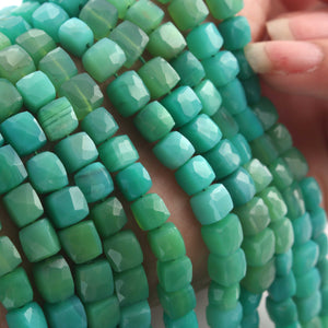 1 Long Strand Shaded Green Chalcedony Faceted Briolettes - Cube Shape Briolettes - 6mm- 8 Inches BR02577 - Tucson Beads